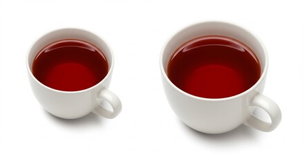 Twee witte kopjes warme rode thee zacht verlicht. AI Generated