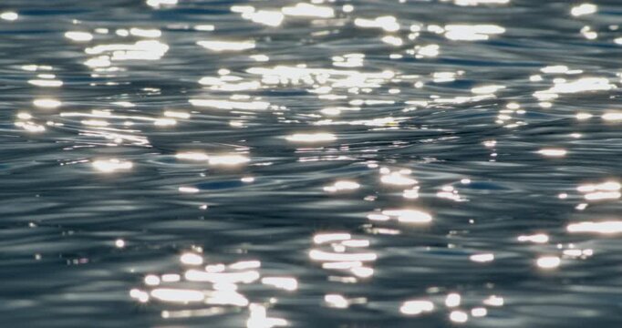 Slow motion blue water surface reflection sunset. DCI4K PRORES 422