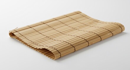 Lichtgekleurde bamboe placemat rust zacht op witte achtergrond. AI Generated