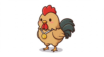 Fierlijke haan pronkt trots gouden medaille tekening stijl. AI Generated