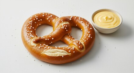 Hartig goudbruin broodje pretzel knapperig zout heerlijke mosterddip. AI Generated