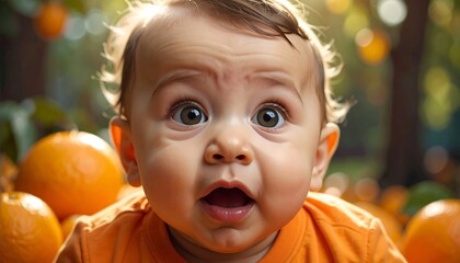 Baby with wide-eyed expression