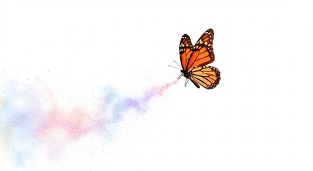 Vlinder zweeft zacht weg kleurrijke wolk. AI Generated