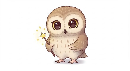 Schattige uil houdt toverstaf vast zachte belichting. AI Generated