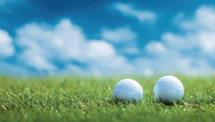 Two golf balls on a green fairway