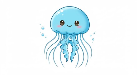 Schattige blauwe kwal zweeft vrolijk onder zacht licht. AI Generated