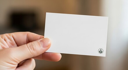 Elegant hand presenting a minimalistic business card featuring leaf emblem