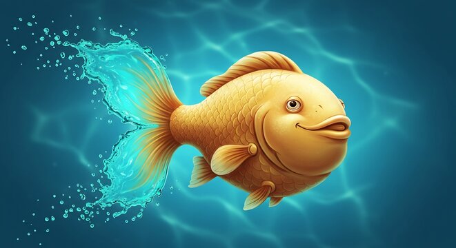 Glimmende goudvis zwemt vrolijk door helder blauw water. AI Generated