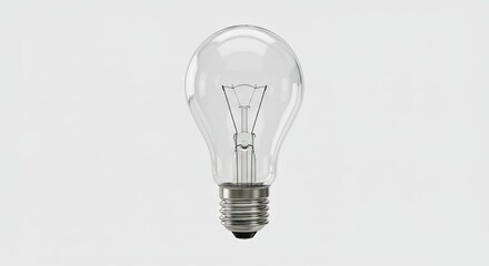 A clear incandescent light bulb with a silver base stands against a plain white background