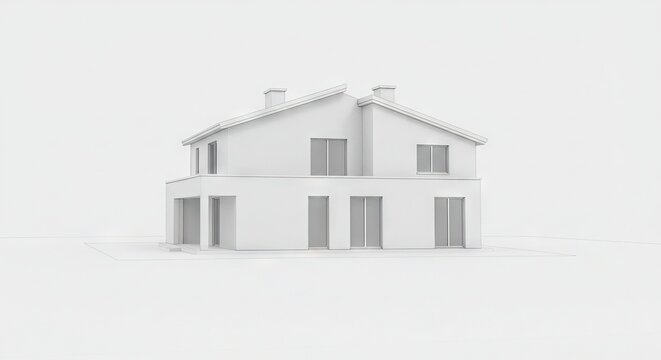 White twostory house model with gable roof  rectangular windows