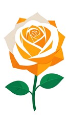 Geometric orange and white rose with green leaves