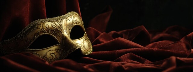Ornate Venetian mask on rich burgundy velvet