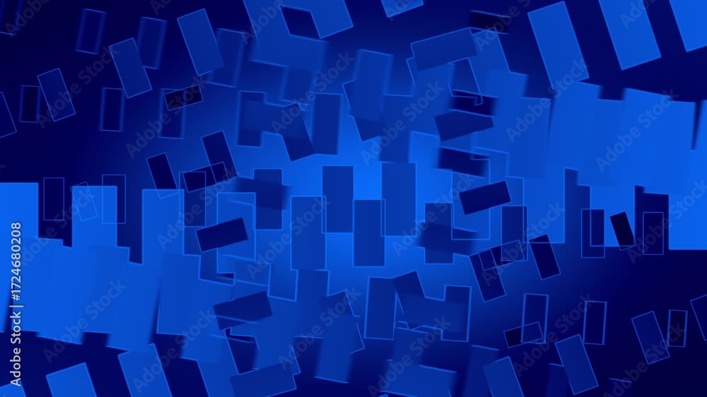 Poster animated loop of blue rectangles with glowing and highlighted edges intersecting and overlapping aga