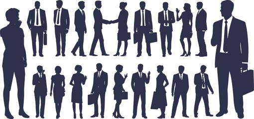 Business people silhouettes, corporate teamwork, office workers, professional colleagues, business communication, teamwork concept, cad drawing flat vector illustration