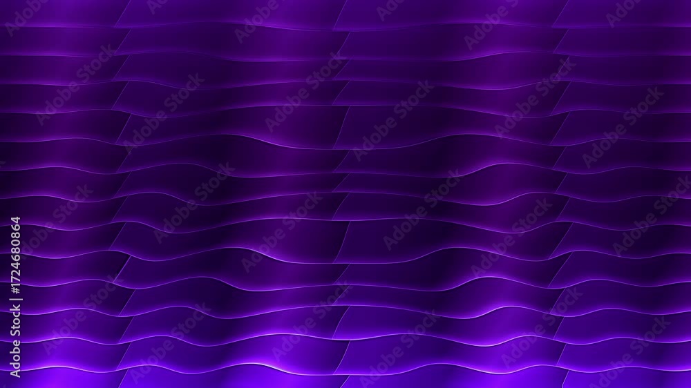 Poster animation of a purple, wavy rectangular set of stacked shapes gliding endlessly from left to right i