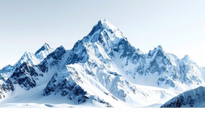 Fototapeta premium Majestic snow-capped mountain range under a pale sky, showcasing sharp peaks, deep valleys, and pristine white snow