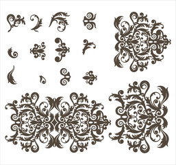 Calligraphic swirl flourish ornaments. Black curly thin lines, filigree ornaments baroque