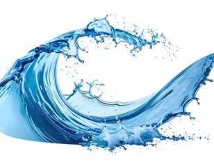 A dynamic splash of clear, turquoise water curves upwards, suspended against a stark white backdrop, exuding freshness and invigorating motion