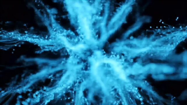 Abstract blue explosion on dark background with bright light and dynamic textures