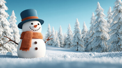 Obraz premium Snowman enjoying winter wonderland in a snowy forest cheerful scene frosty environment bright day