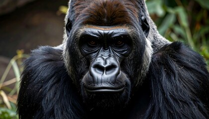 Close-up of a gorilla's intense face