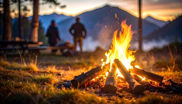 Campfire burns warmly outside