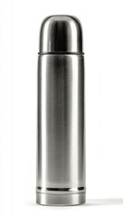 Stainless steel thermos bottle, smooth, reflective surface