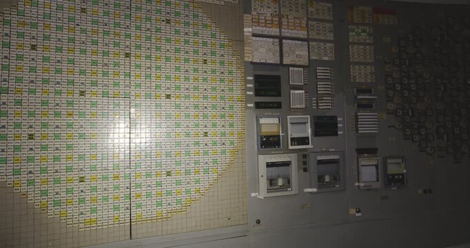 Control Panel At Chernobyl Nuclear Power Plant In Pripyat, Ukraine - Panning Shot