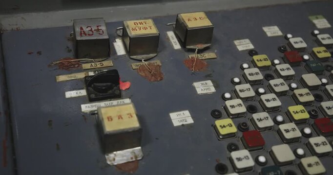 Buttons And Switches At Control Room Of Chernobyl Nuclear Power Plant In Pripyat, Ukraine - Close Up