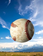 Baseball in the sky over a field