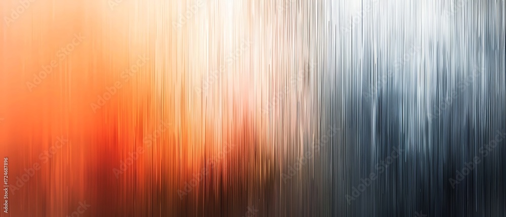 Poster abstract vertical lines with a gradient from warm orange to cool blue, creating a textured, dynamic,