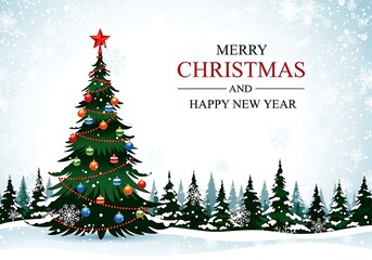 Enchanting winter wonderland scene with adorned Christmas tree design