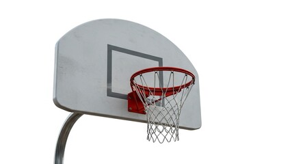Closeup shot of a basketball hoop with a white backboard red rim and a net