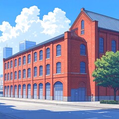 Obraz premium Sunny cityscape view of a large brick building