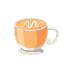 Orange mug of coffee with whipped cream swirl