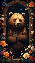 Bear in floral archway
