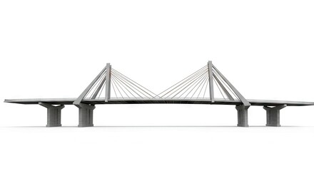 Frontal view of a concrete cablestayed bridge with two towers supported by piers Cables extend from the towers to the bridge deck