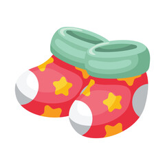 Pair of red baby socks with yellow stars and mint green cuffs