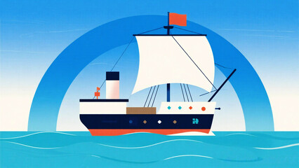 Stunning vintage steamship sails majestically across vibrant blue ocean waves under a clear sky, evoking adventure and discovery