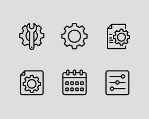 Black line icons for settings and tools gear wrench