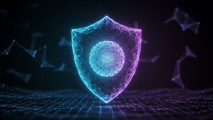A luminous shield protecting a central node or server, a compelling graphic for a fintech company's secure online banking portal or a blockchain ad Finance
