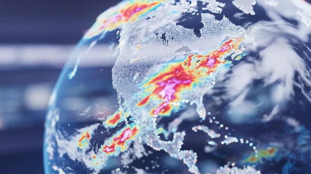 Animated Earth Globe Showing Weather Patterns and Storms Over North America