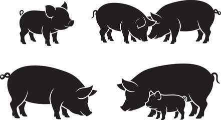 Pig Silhouettes Collection Isolated on Transparent Background for Design Projects