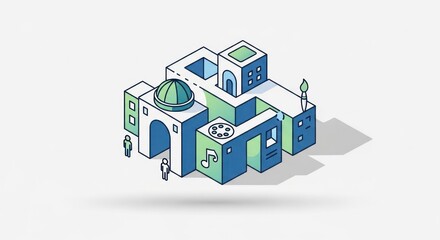 Isometric creative cultural center promoting art film music and performing arts venue