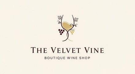 Elegant Wine Boutique Logo with Stylized Glass and Grapes on Cream Background