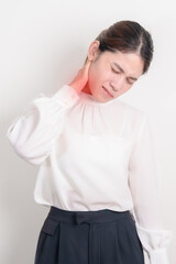Business Woman having Neck pain for concepts of Neck Muscle Strain and Inflammation, Myofascial...
