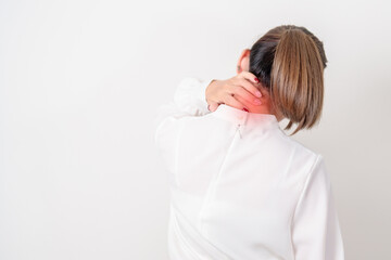 Business Woman having Neck pain for concepts of Neck Muscle Strain and Inflammation, Myofascial...