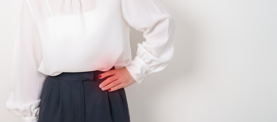 Business woman having side and Back Waist pain for Kidney disease, Urinary system and Stones, world...