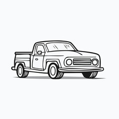 Fototapeta premium Illustration of a classic pickup truck in black and white outline.