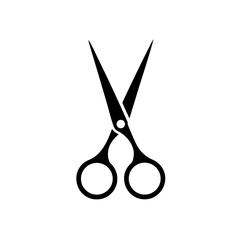 Minimalistic black and white line icon of hairdressing scissors